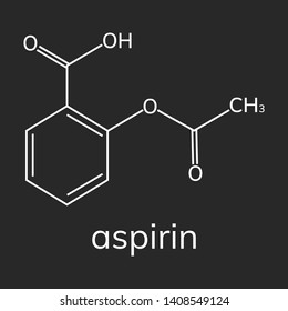 Aspirin Vector Icon On Dark Background, Acetylsalicylic Acid