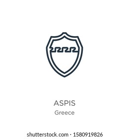 Aspis icon. Thin linear aspis outline icon isolated on white background from greece collection. Line vector sign, symbol for web and mobile