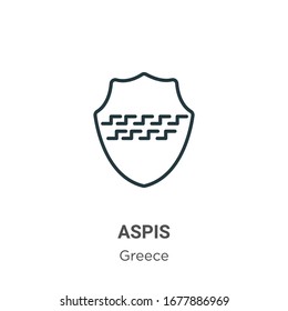 Aspis outline vector icon. Thin line black aspis icon, flat vector simple element illustration from editable greece concept isolated stroke on white background