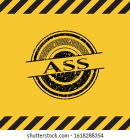 Ass black grunge emblem inside yellow warning sign. Vector Illustration. Detailed.