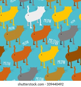 Ass cat seamless pattern. Homemade animal with tail. Texture and cats Meow. Ornament for baby tissue.
