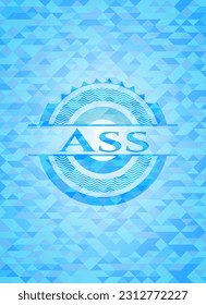 Emblema azul claro con fondo de mosaico triangular. 