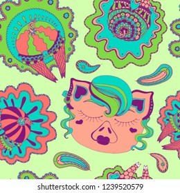 ass pigs in skirts pattern, symbol of 2019