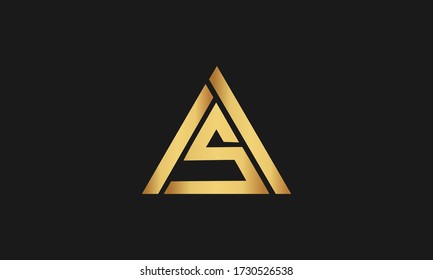 AS/SA Logo letter monogram with triangle shape design template isolated on black background