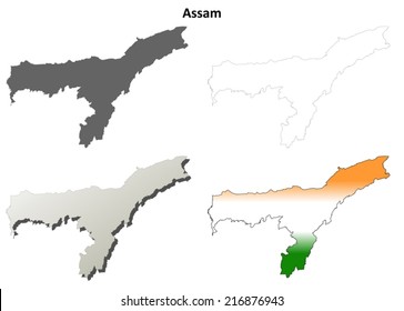Assam blank detailed outline map set - vector version