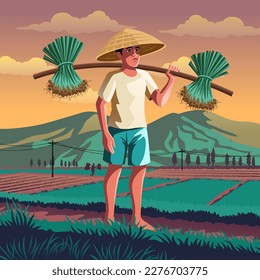 Assam Farmer - A Vibrant Vector Illustration Depicting the Resilience and Hard Work of Indian Agriculture