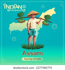 Assam Farmer - A Vibrant Vector Illustration Depicting the Resilience and Hard Work of Indian Agriculture	