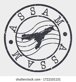 Assam, India Stamp Postal. A Map Silhouette Seal. Passport Round Design. Emblema Vector Icon Design Retro Travel.