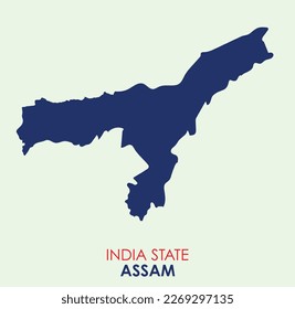 Assam, India, vector map,  High detailed silhouette illustration. Map of Assam, Solid Map of Indian State Assam, Map of Assam with Colour.