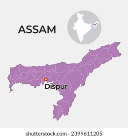 Assam locator map showing District and its capital 