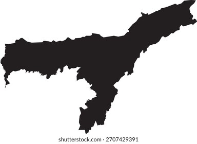 Assam Map Silhouette Isolated State of India
