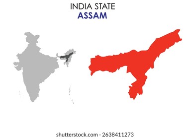 Assam map state of India. Assam map vector illustration. Assam vector map on white background.