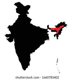Assam state highlighted on India map Vector EPS 10