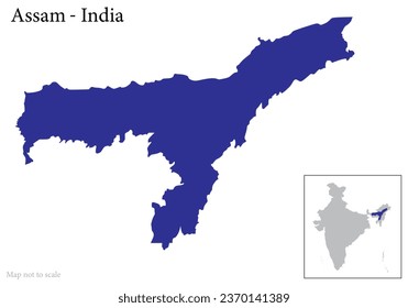 Assam state map , Assam map along with Indian Map	