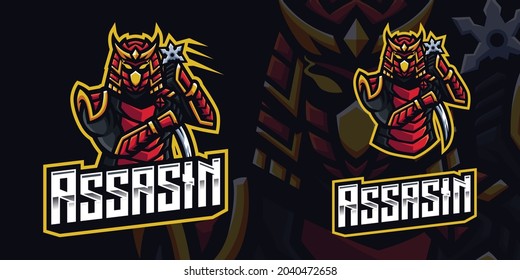 Assasin Samurai Gaming Mascot Logo Template for Esports, Streamer, Facebook, Youtube