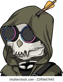 assasin Tamarin skull-vector illustration-Tshirt design-character-cyber skull-fighter-samurai-
