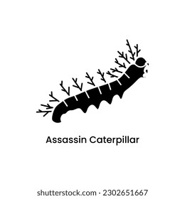 Assassin Caterpillar black fill icon. Dangerous insect with deadly venom. Vector illustration in trendy style. Editable graphic resources for many purposes.