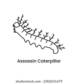 Assassin Caterpillar outline icon. Dangerous insect with deadly venom. Vector illustration in trendy style. Editable graphic resources for many purposes.