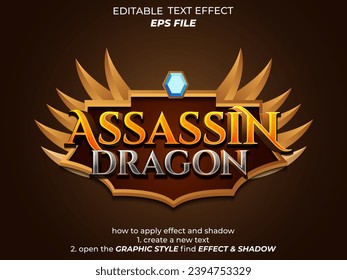 assassin dragon text effect, font editable, typography, 3d text for medieval fantasy rpg games. vector template