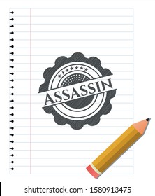 Assassin draw with pencil effect. Vector Illustration. Detailed.