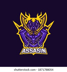 Assassin esport gaming mascot logo template for streamer team. esport logo design with modern illustration concept style for badge, emblem and tshirt printing