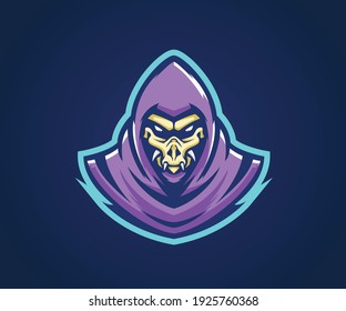 Assassin esport logo with violet color shades in vector illustration