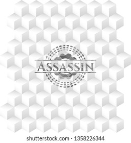 Assassin grey badge with geometric cube white background
