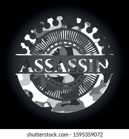 Assassin grey camo emblem. Vector Illustration.