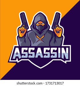 Asesinato con pistolas de mascota de apoyo diseño de logotipo vectorial