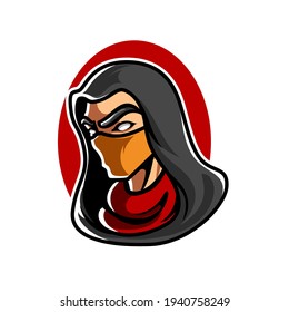 Logo de la mascota deportiva de la cabeza del asesino E