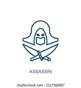 assassin icon. Thin linear assassin outline icon isolated on white background. Line vector assassin sign, symbol for web and mobile