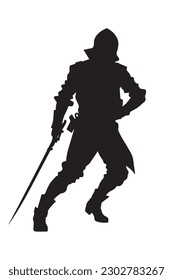 An assassin with a knife silhouette vector isolated on white background.