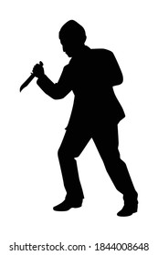 Asesinato con vector de silueta de cuchillo sobre blanco