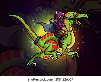 The assassin man is riding the compsognathus esport logo design of illustration