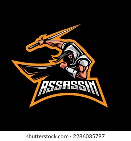 Assassin mascot logo design illustration vector. ninja use sword for esport gaming