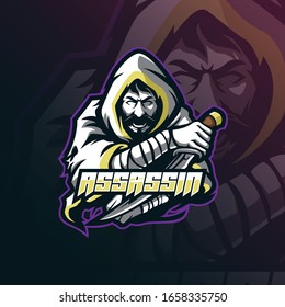 assassin mascot logo design vector with modern illustration concept style for badge, emblem and tshirt printing. assassin illustration with sword in hand.