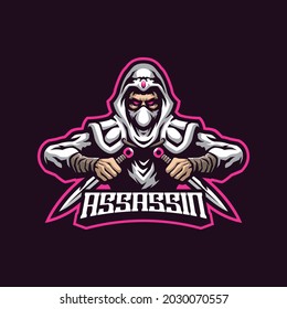 Assassin mascot logo design vector with modern illustration concept style for badge, emblem and t shirt printing. Assassin illustration with sword in hand.