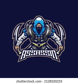 Vector de diseño del logo de mascota de Assassin con estilo conceptual para la impresión de insignias, emblemas y camisetas. Ilustración asesina para el equipo deportivo y deportivo.