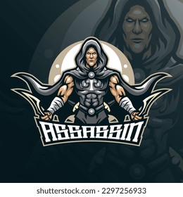El vector de diseño del logotipo de mascota de Assassin con el estilo de diseño de la ilustración moderna para la impresión de insignias, emblemas y camisetas. Ilustración asesina para el equipo deportivo y deportivo.