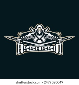 Assassin mascot logo design vector with modern illustration concept style for badge, emblem and t shirt printing. Assassin illustration with sword in hand.