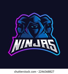 Assassin Ninja esport gaming mascot logo design vector. Three angry ninjas for team