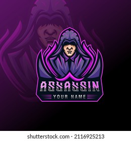 Assassin ninja mascot logo illustration. Assassin warrior mascot gaming logo template