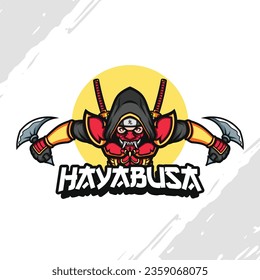 Assassin Ninja Mascot Logo with Two Daggers and Katana