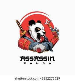 assassin panda character logo illustration.