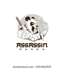 assassin panda character logo template illustration.
