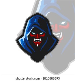 Assassin Red Devil head with blue robe Mascot Logo Illustration Template