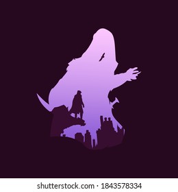 Assassin Silhouette Background Mascot Logo Illustration Template