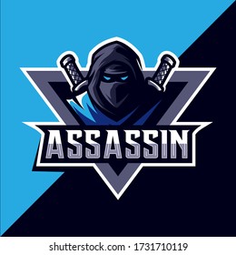 Assassin with sword mascot esport vector logo design
