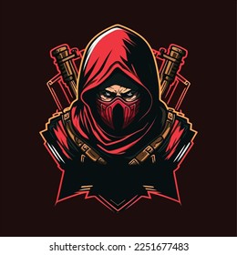 Assassin with two swords, esports mascot design, gaming logo template, illustration