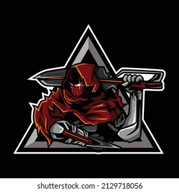 Assassin vector character illustration carrying a sword